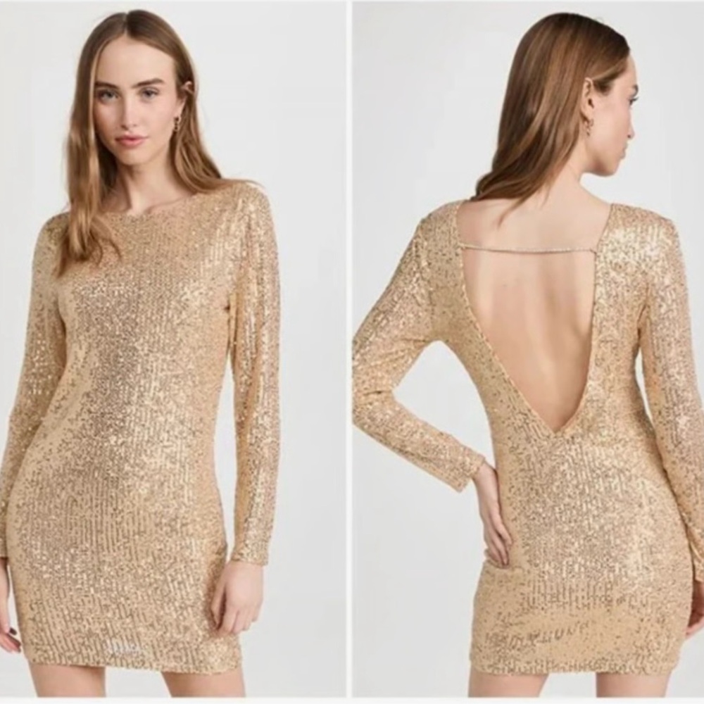 Wayf Gold Backless Sequin Dress